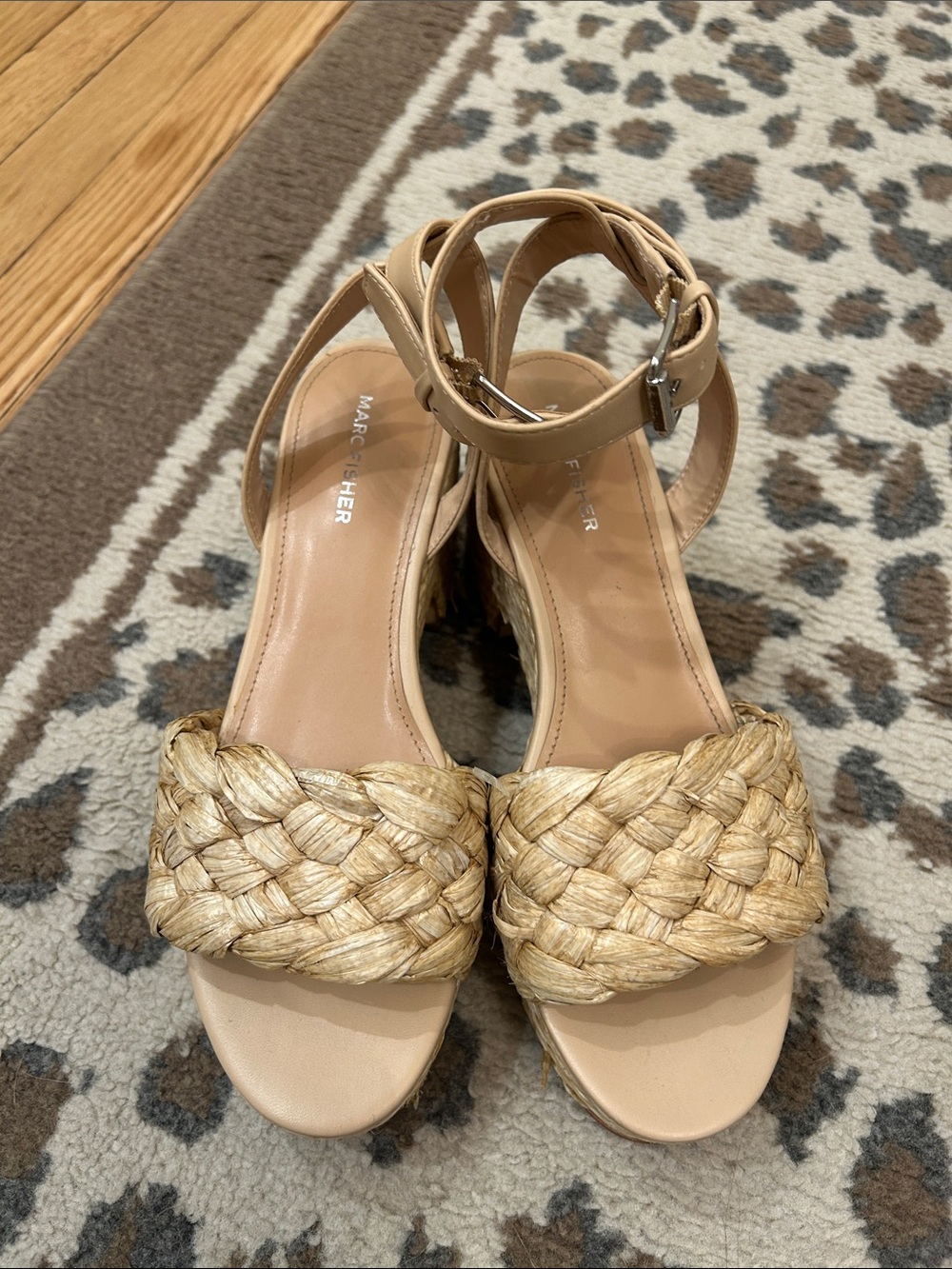 Marc Fisher Natural Braided-Strap Ankle-Wrap Sandals